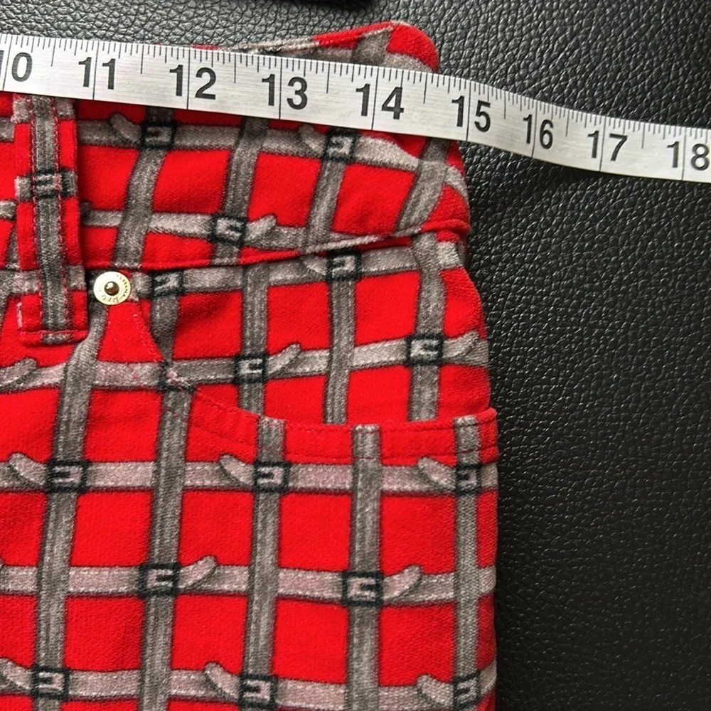 Dolce and Gabbana Velvet Pants Belt Check Print Red Checkered Womens Y2K D&G 10 - Picture 11 of 13